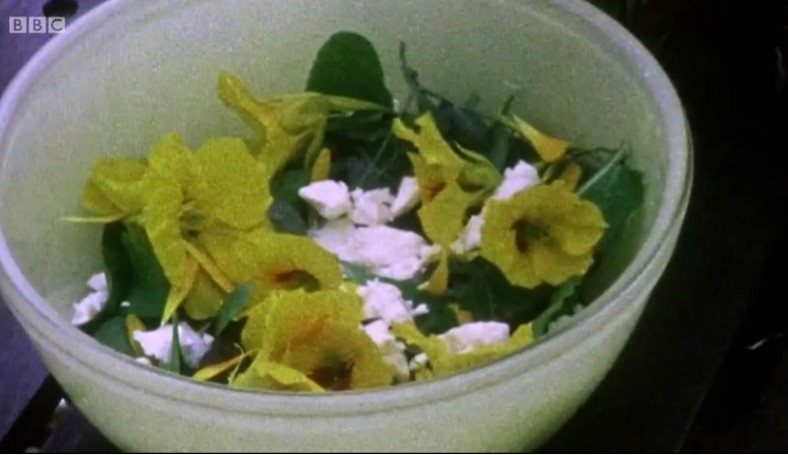 Bucket of salad and edible flowers Bucket of salad and edible flowers